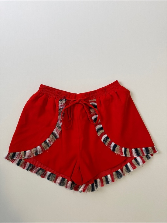 Chloe Oliver Pants - Chloe Oliver Women's Red Orange Athletic Shorts with Fringe Trim Size Medium